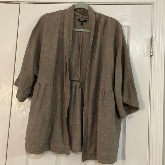 Eileen Fisher Linen Blend Open Front Cardigan Brown Size L. Half sleeve - Picture 1 of 8